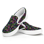 Pink Blue And Green Paisley Print White Slip On Shoes