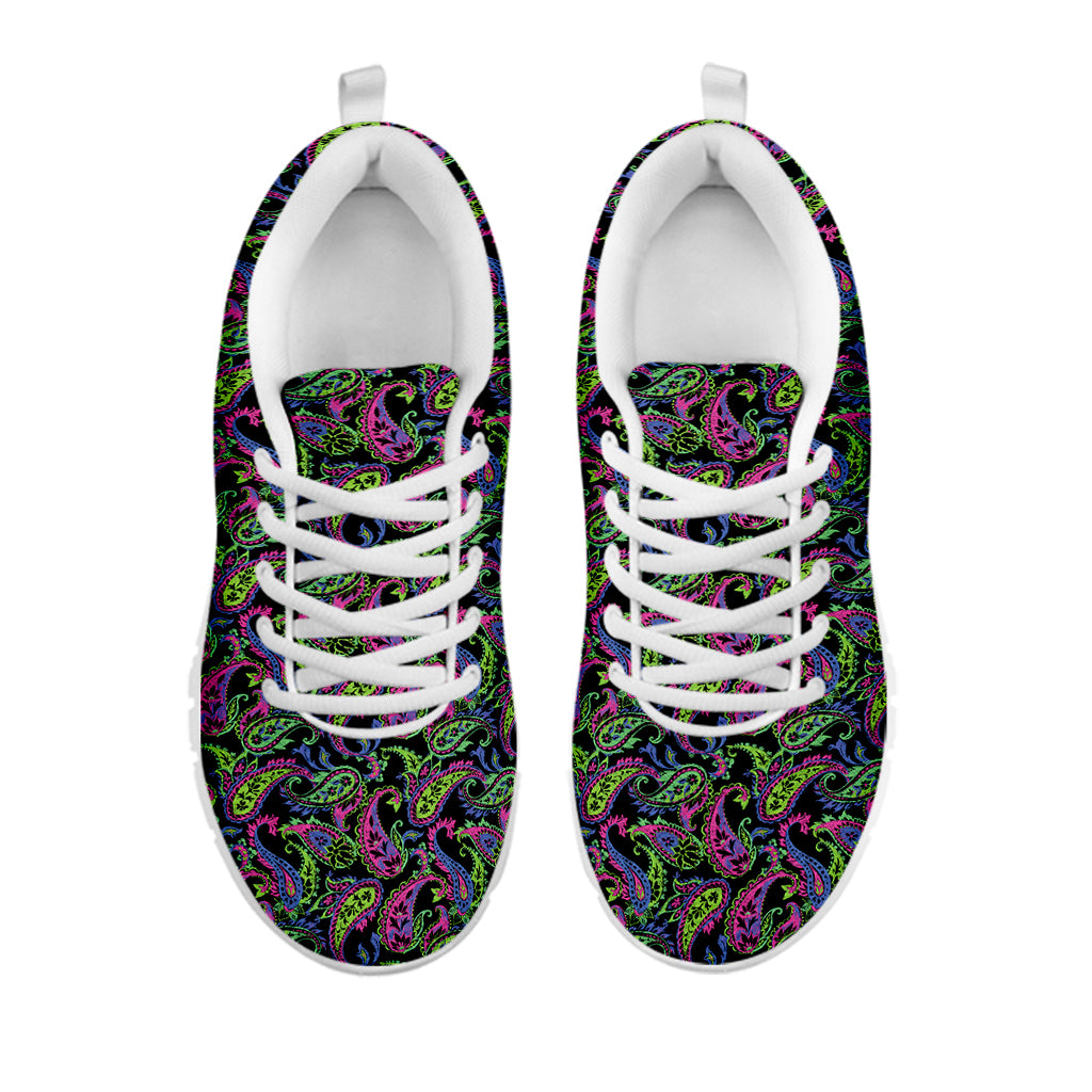 Pink Blue And Green Paisley Print White Sneakers