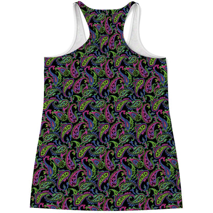 Pink Blue And Green Paisley Print Women's Racerback Tank Top