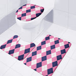 Pink Blue And White Argyle Pattern Print 3 Piece Bath Mat Set