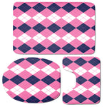 Pink Blue And White Argyle Pattern Print 3 Piece Bath Mat Set