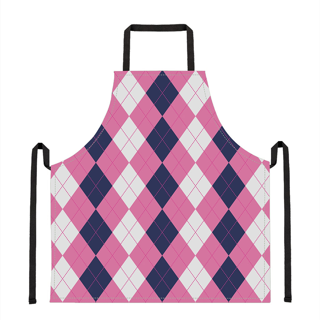 Pink Blue And White Argyle Pattern Print Apron