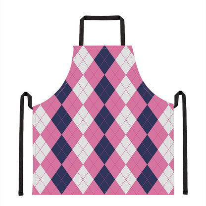 Pink Blue And White Argyle Pattern Print Apron