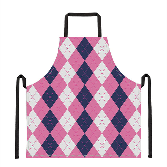 Pink Blue And White Argyle Pattern Print Apron