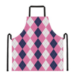 Pink Blue And White Argyle Pattern Print Apron