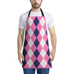 Pink Blue And White Argyle Pattern Print Apron