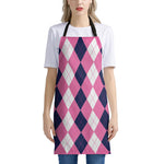 Pink Blue And White Argyle Pattern Print Apron