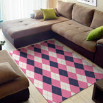 Pink Blue And White Argyle Pattern Print Area Rug