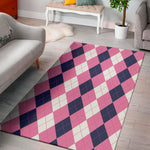 Pink Blue And White Argyle Pattern Print Area Rug
