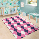 Pink Blue And White Argyle Pattern Print Area Rug