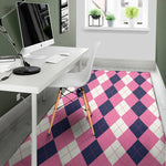 Pink Blue And White Argyle Pattern Print Area Rug