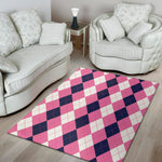 Pink Blue And White Argyle Pattern Print Area Rug