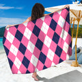 Pink Blue And White Argyle Pattern Print Beach Sarong Wrap