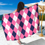 Pink Blue And White Argyle Pattern Print Beach Sarong Wrap