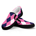 Pink Blue And White Argyle Pattern Print Black Slip On Sneakers