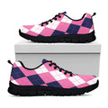 Pink Blue And White Argyle Pattern Print Black Running Shoes