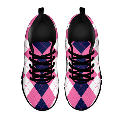 Pink Blue And White Argyle Pattern Print Black Sneakers