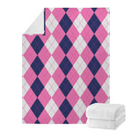 Pink Blue And White Argyle Pattern Print Blanket
