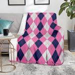 Pink Blue And White Argyle Pattern Print Blanket