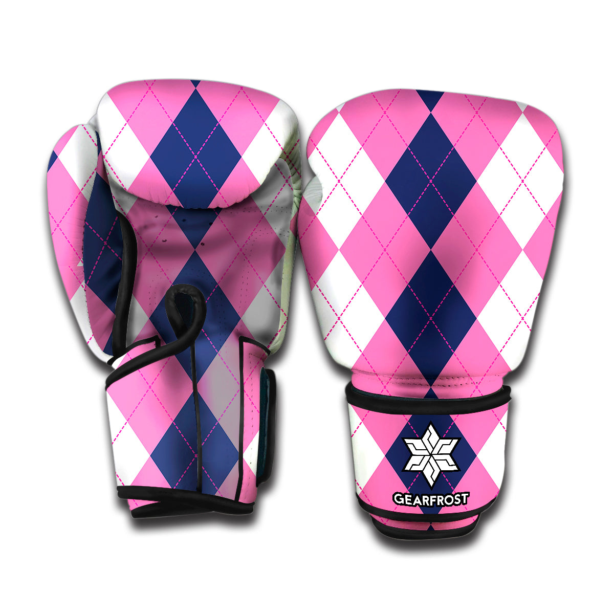 Pink Blue And White Argyle Pattern Print Boxing Gloves