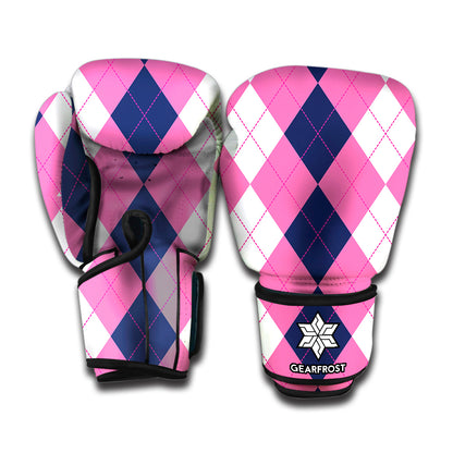 Pink Blue And White Argyle Pattern Print Boxing Gloves