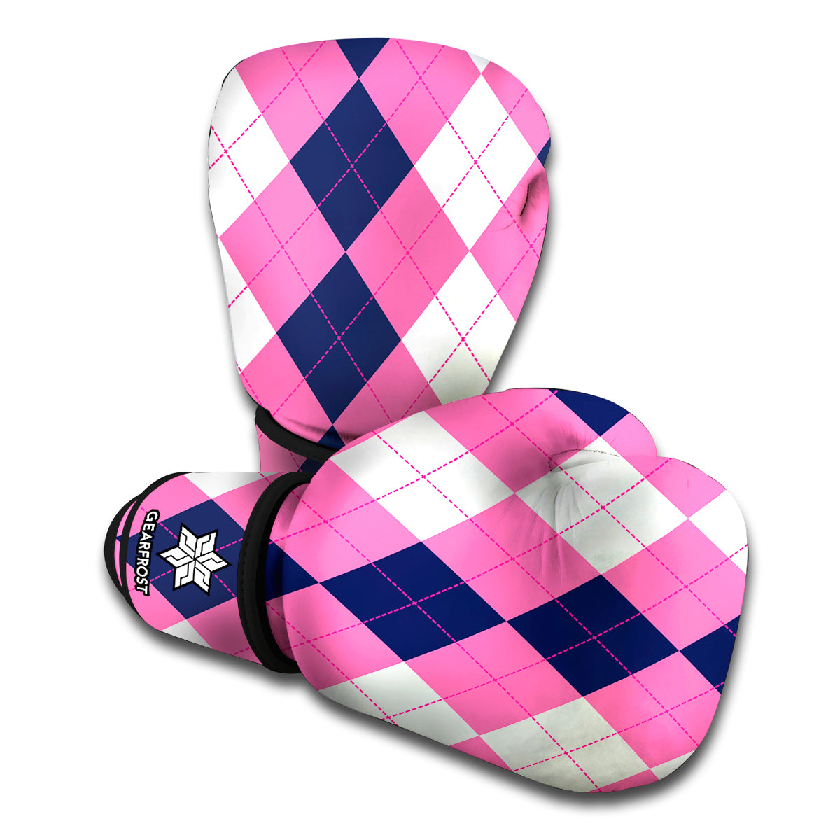 Pink Blue And White Argyle Pattern Print Boxing Gloves