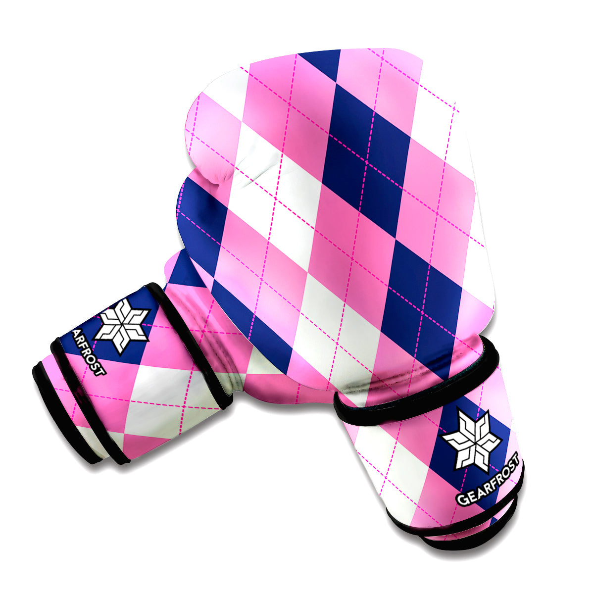 Pink Blue And White Argyle Pattern Print Boxing Gloves