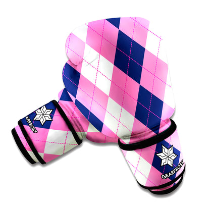 Pink Blue And White Argyle Pattern Print Boxing Gloves