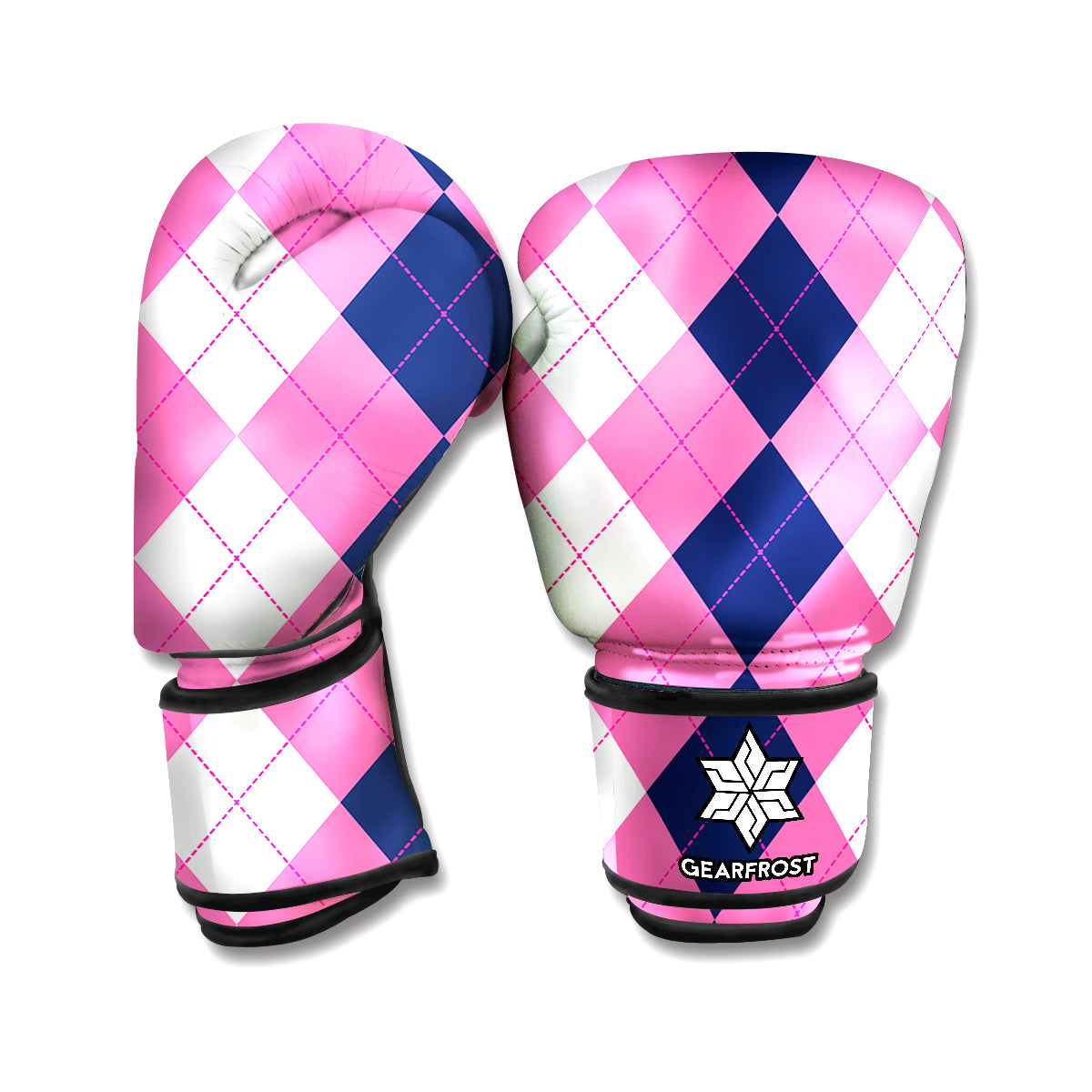 Pink Blue And White Argyle Pattern Print Boxing Gloves