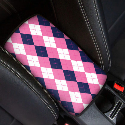 Pink Blue And White Argyle Pattern Print Car Center Console Cover