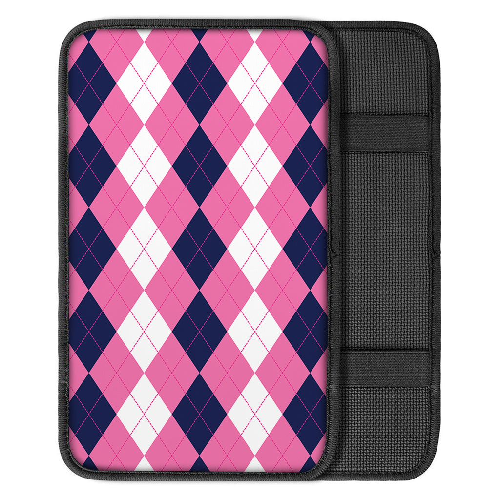 Pink Blue And White Argyle Pattern Print Car Center Console Cover