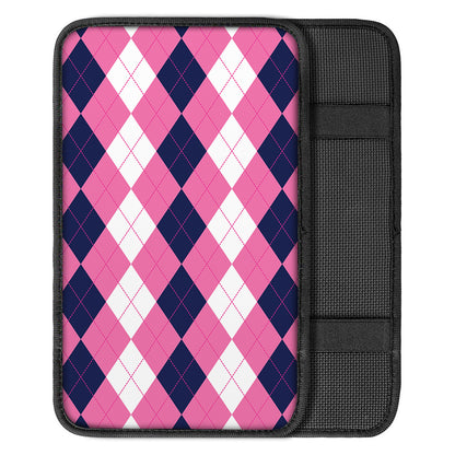 Pink Blue And White Argyle Pattern Print Car Center Console Cover