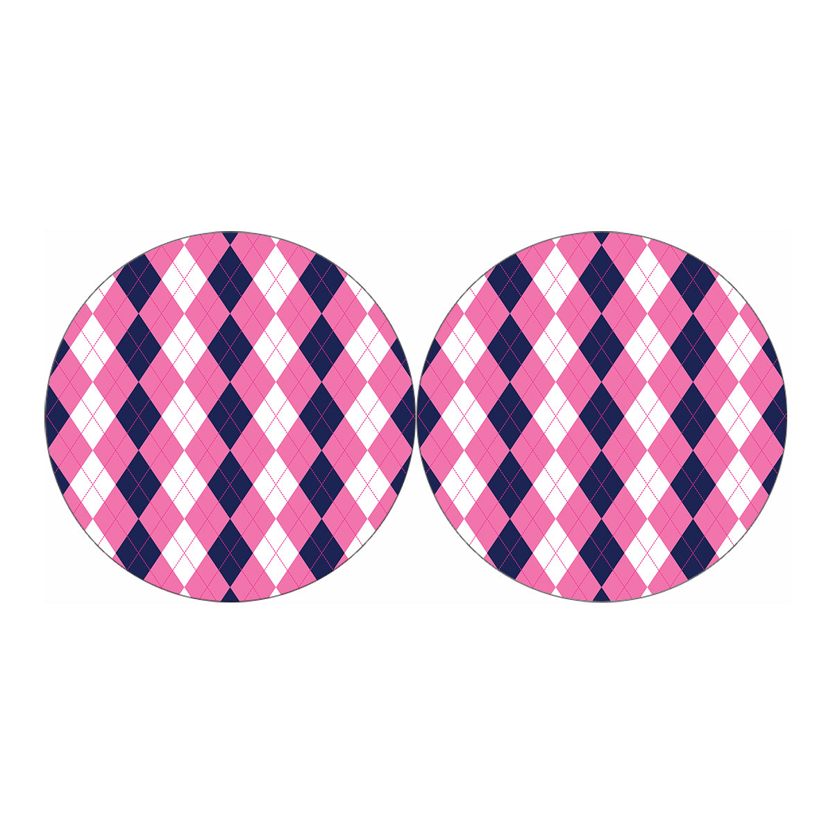 Pink Blue And White Argyle Pattern Print Car Coasters