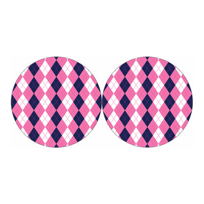 Pink Blue And White Argyle Pattern Print Car Coasters
