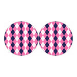 Pink Blue And White Argyle Pattern Print Car Coasters