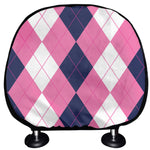 Pink Blue And White Argyle Pattern Print Car Headrest Covers
