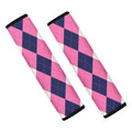 Pink Blue And White Argyle Pattern Print Car Seat Belt Covers