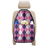 Pink Blue And White Argyle Pattern Print Car Seat Organizers