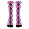 Pink Blue And White Argyle Pattern Print Crew Socks