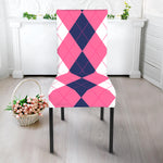 Pink Blue And White Argyle Pattern Print Dining Chair Slipcover