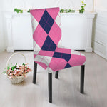 Pink Blue And White Argyle Pattern Print Dining Chair Slipcover