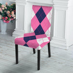 Pink Blue And White Argyle Pattern Print Dining Chair Slipcover