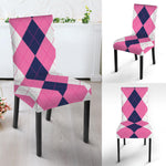 Pink Blue And White Argyle Pattern Print Dining Chair Slipcover