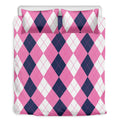 Pink Blue And White Argyle Pattern Print Duvet Cover Bedding Set