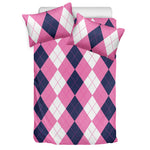 Pink Blue And White Argyle Pattern Print Duvet Cover Bedding Set