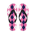 Pink Blue And White Argyle Pattern Print Flip Flops