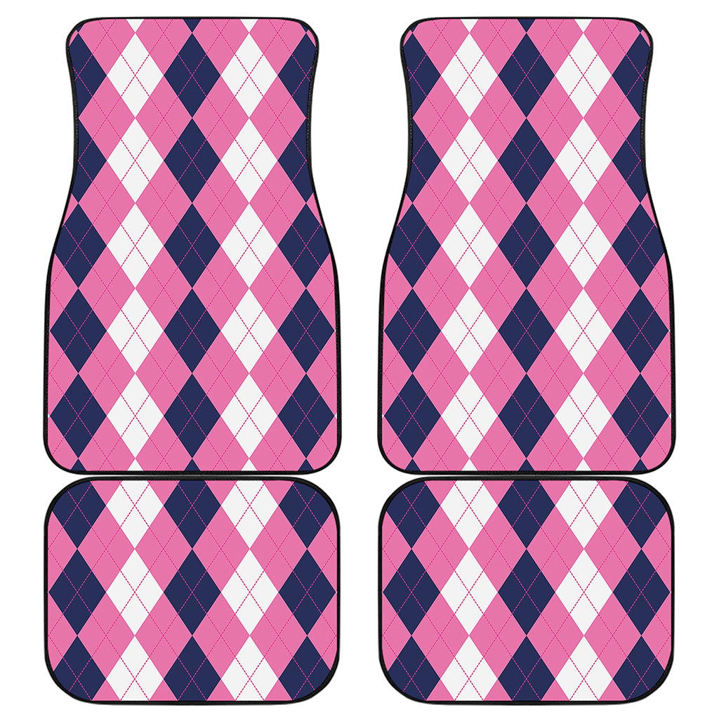 Pink Blue And White Argyle Pattern Print Front and Back Car Floor Mats
