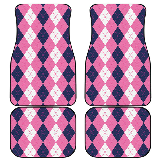 Pink Blue And White Argyle Pattern Print Front and Back Car Floor Mats