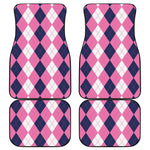 Pink Blue And White Argyle Pattern Print Front and Back Car Floor Mats