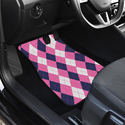 Pink Blue And White Argyle Pattern Print Front and Back Car Floor Mats